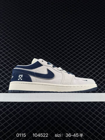 Jordan Air Jordan 1 Low Light Beige Navy Blue Off White EU 36-45 Sneaker - Unisex (BS-79828)