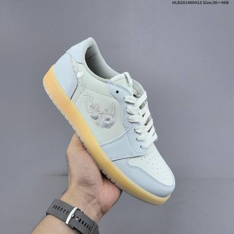 Jordan Air Jordan 1 Low Light Blue White With Floral Embroidery And Gum Sole EU 36-46 Basketball - Unisex BS-66203