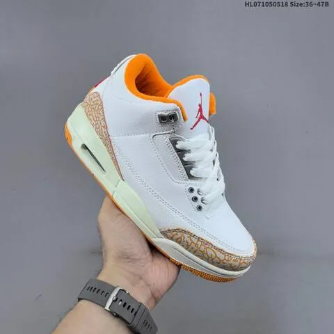 Jordan Air Jordan 3 Retro White Orange Red With Elephant Print Accents 36 47B Basketball - Women s BS-65931