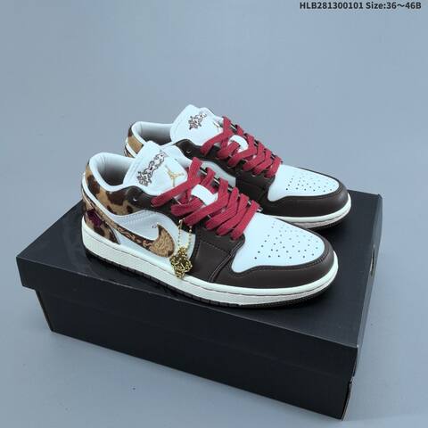 Nike Air Jordan 1 Low White Brown Red Leopard Print 36 46 Lifestyle - Unisex (BS-67141)