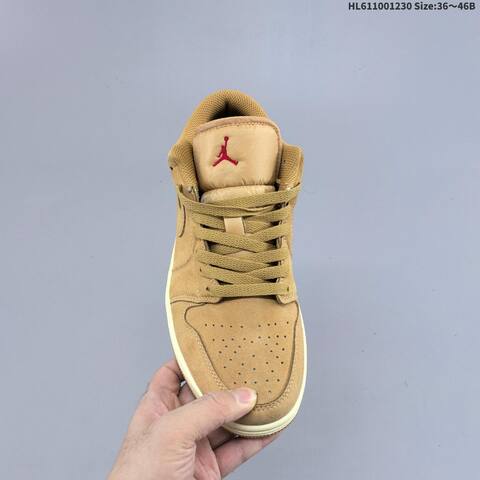Jordan Air Jordan 1 Low HV4089-200 Tan Brown Suede With Sail Midsole And Red Accents EU 36-40 Casual - Unisex (BS-67171)