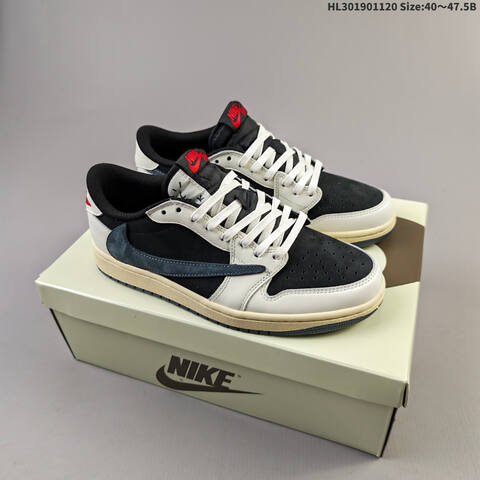 Nike Air Jordan 1 Low Travis Scott Black White Cream With Blue Accents 40 47 5 Lifestyle - Men's (BS-63426)