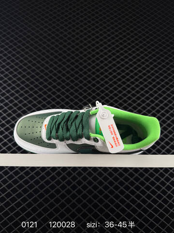 Nike Air Force 1 07 Low White Green With Dark Green Accents And Neon Green Sole 36-45 Casual - Unisex (BS-73041)