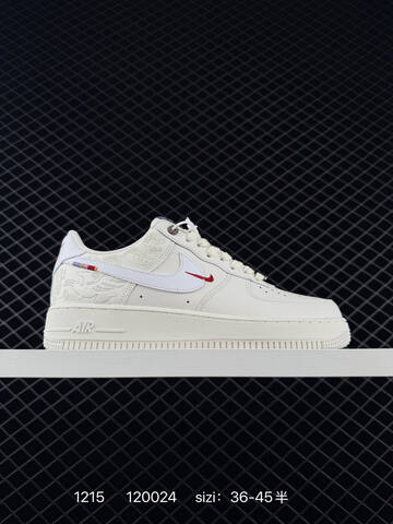 Nike Air Force 1 07 Low Off-white Cream With White Swoosh And Red Accents EU 36-45 Casual - Unisex (BS-73685)