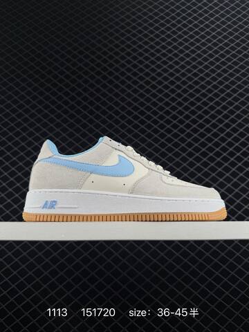 Nike Air Force 1 07 Low White Light Grey With Light Blue Swoosh And Lining Gum Sole EU 36-45 5 Lifestyle - Unisex (BS-74222)