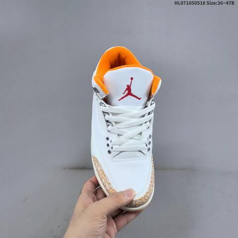 Jordan Air Jordan 3 Retro White Orange Red With Elephant Print Accents 36 47B Basketball - Women's (BS-65931)