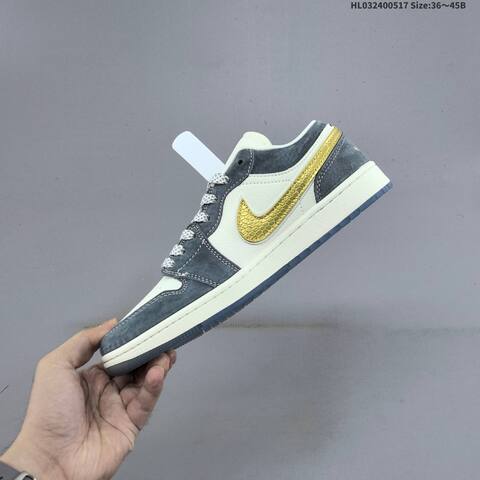 Nike Air Jordan 1 Low Grey White Gold 36 45B Basketball - Women's (BS-65937)