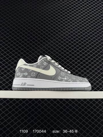 Nike Air Force 1 Low Gray And White With Monogram Print EU 36-45 Lifestyle - Unisex (BS-74282)