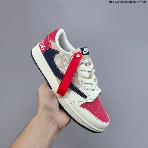 Jordan Air Jordan 1 Low x Travis Scott Sail Beige Red Navy EU 36-45 Casual - Unisex (BS-66933)