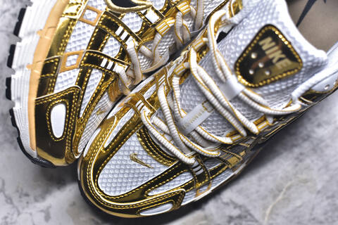 Nike P-6000 White Metallic Gold Black Beige Running Shoe BS-59652