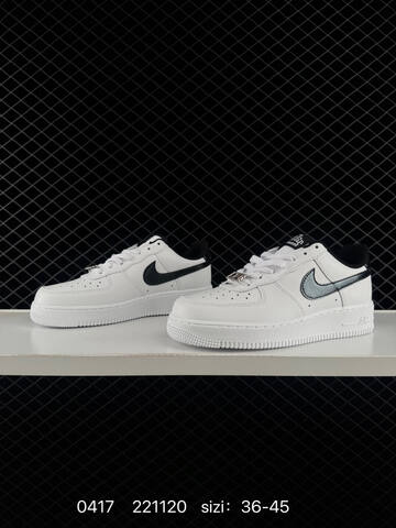 Nike Air Force 1 07 Low White With Metallic Black Swoosh Black Heel Tab And Lining EU 36-45 Lifestyle - Unisex (BS-72040)
