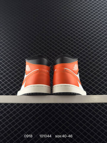 Jordan Air Jordan 1 Mid Black White Orange Sail 40-46 Basketball Shoe - Men s BS-80682