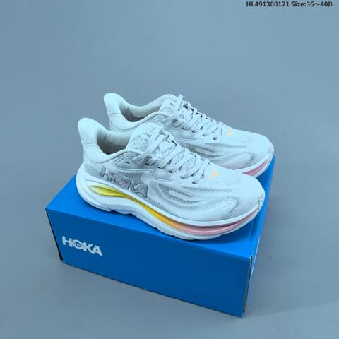 HOKA Clifton 10 Off White Burgundy Yellow Teal EU 36-40 Running Shoe Running Sneakers - Unisex (BS-69397)