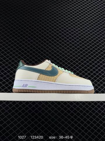Nike Air Force 1 07 Low Cream Beige With Blue Green And Brown Accents 36-45 Casual - Unisex (BS-74536)