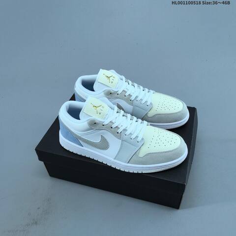 Jordan Air Jordan 1 Low White Light Blue Navy Gray 36 46B Lifestyle - Women's (BS-65934)