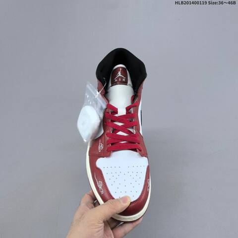 Jordan Air Jordan 1 Mid White Red Burgundy Black EU 36-46 Basketball - Unisex (BS-66919)