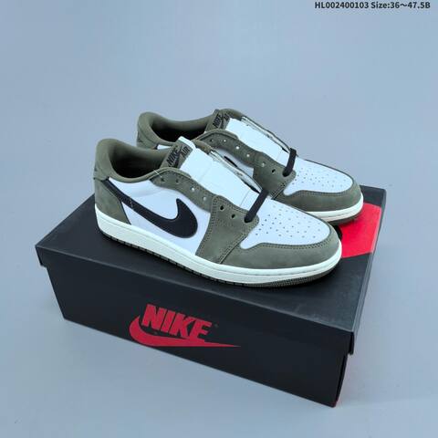 Nike Air Jordan 1 Low OG Medium Olive White Black 36 47 5 Casual - Unisex (BS-67133)