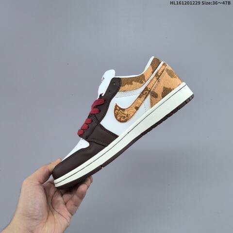 Jordan Air Jordan 1 Low White Brown Gold Red CNY 36 47B Lifestyle - Women's (BS-67193)