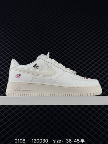 Nike Air Force 1 07 White Cream With Red And Multicolor Embroidery 36-45 Casual - Unisex (BS-73256)