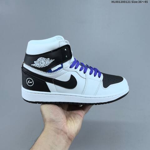 Jordan Air Jordan 1 Retro High OG White Black With Purple Laces 36 45 Basketball - Unisex (BS-66894)