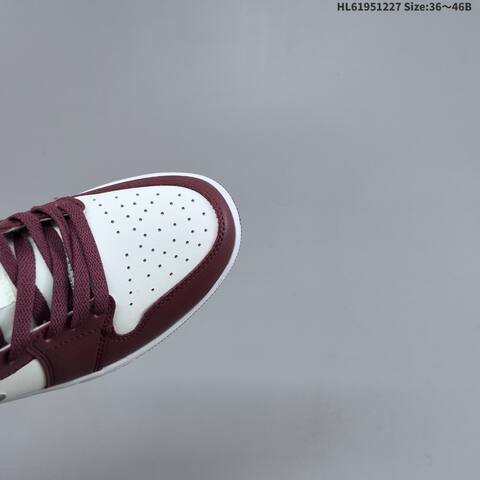Jordan Air Jordan 1 Low Burgundy And White With Gray Swoosh 36 46 Basketball - Unisex (BS-67247)