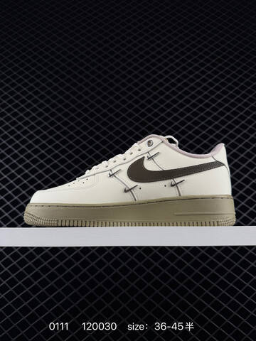 Nike Air Force 1 07 Low Cream White With Brown Swoosh And Olive Sole 36-45 Lifestyle - Unisex (BS-73195)