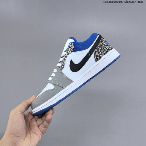 Nike Air Jordan 1 Low White Gray Blue Black 36 46B Casual - Women's (BS-67063)