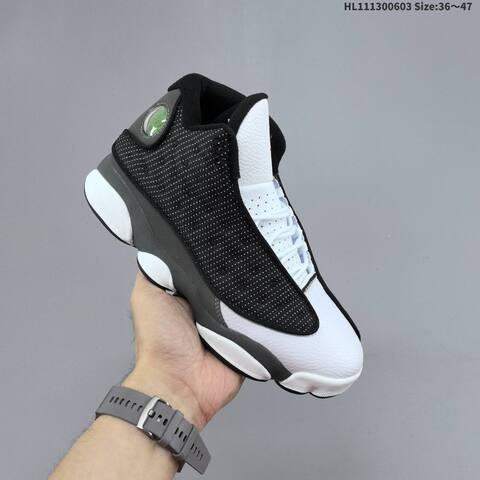 Nike Air Jordan 13 Black White Gray With Green Hologram EU 36-47 Basketball - Unisex BS-65814