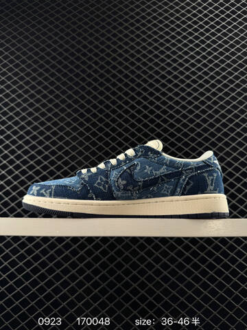 Jordan Air Jordan 1 Low Travis Scott Louis Vuitton DIY Blue White Cream Navy EU 36-46 Sneaker - Unisex (BS-80644)