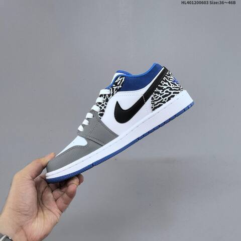 Jordan Air Jordan 1 Low White Gray Blue Black With Elephant Print 36 46B Casual - Women's (BS-65811)