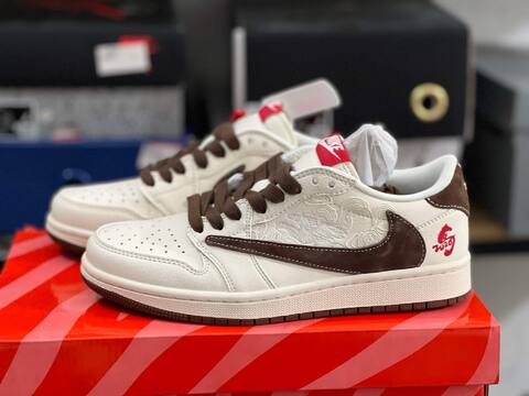 Jordan Air Jordan 1 Low Travis Scott CNY JY6988-141 Sail Brown Red White Sneaker (BS-87220)