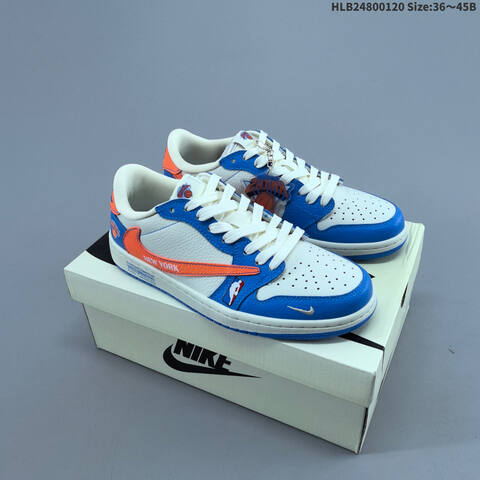 Nike Air Jordan 1 Low Travis Scott x New York Knicks White Blue Orange 36 45 Casual - Unisex (BS-66909)