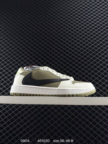 Jordan Travis Scott x Air Jordan 1 Low Golf Sail Olive Black White Neon EU 36-46 Sneaker - Unisex (BS-80769)