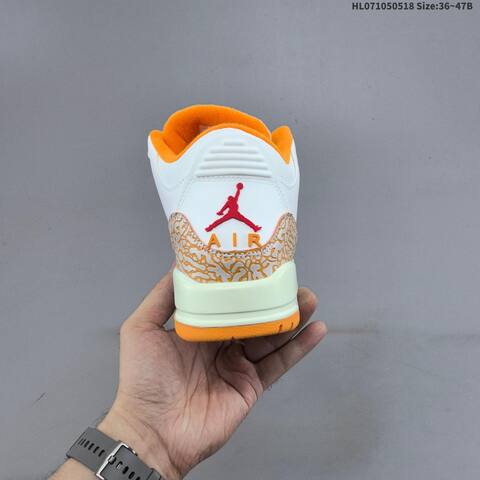 Jordan Air Jordan 3 Retro White Orange Red With Elephant Print Accents 36 47B Basketball - Women's (BS-65931)