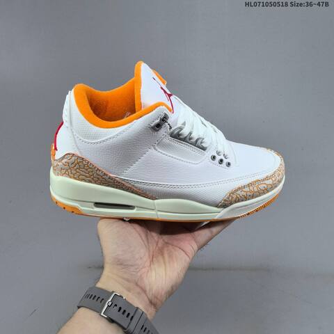 Jordan Air Jordan 3 Retro White Orange Red With Elephant Print Accents 36 47B Basketball - Women's (BS-65931)