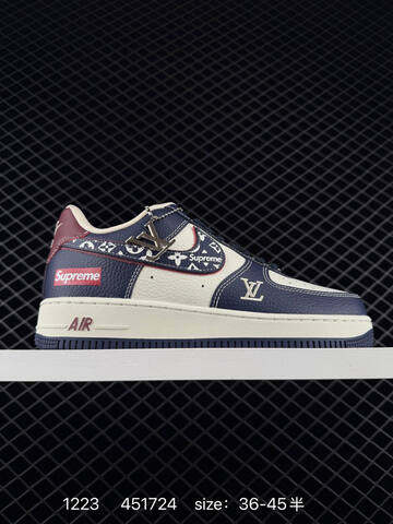 Nike Air Force 1 07 Navy White Burgundy With Supreme And Louis Vuitton-style Monogram Accents 36-45 Casual - Unisex (BS-73548)