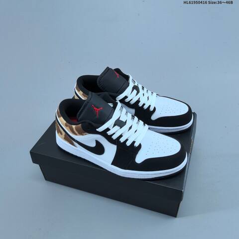 Jordan Air Jordan 1 Low Black White Tan Pony Hair And Navy White Light Blue EU 36-46 Basketball - Unisex (BS-66173)