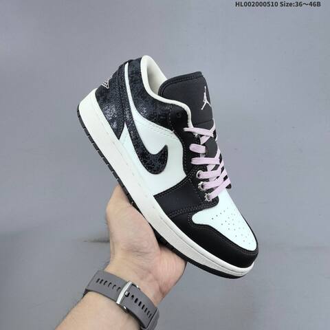 Jordan Air Jordan 1 Low SE Black White With Pink Laces And Iced Carmine Accents 36 46B Lifestyle - Women s BS-66004