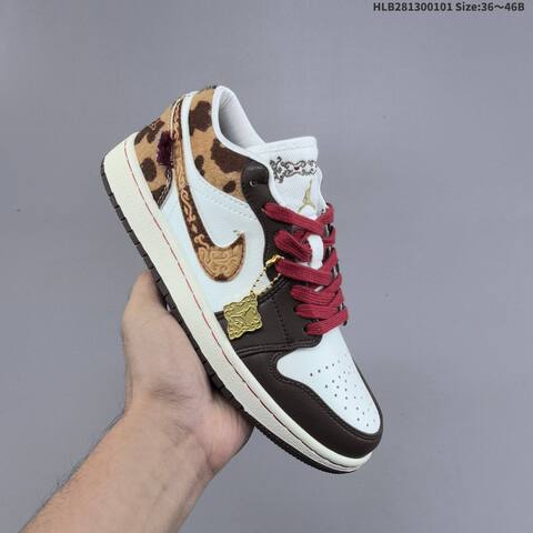 Nike Air Jordan 1 Low White Brown Red Leopard Print 36 46 Lifestyle - Unisex (BS-67141)