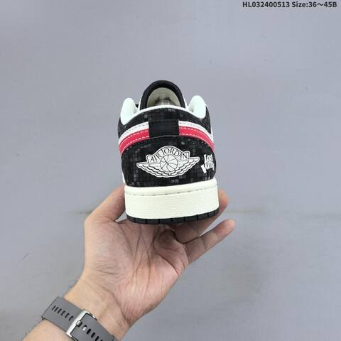 Jordan Air Jordan 1 Low White Black Red 36 45B Lifestyle - Women's (BS-65974)