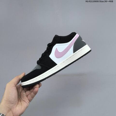 Jordan Air Jordan 1 Low Black White Gray Pink 36 46B Casual - Women's (BS-65799)