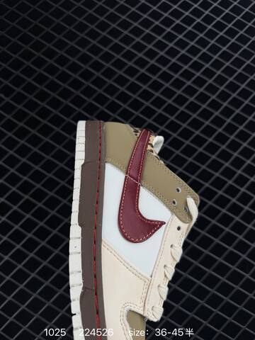 Nike SB Dunk Low Beige Olive White With Burgundy Swoosh And Leopard Print Collar 36-45 Skate - Unisex (BS-74590)