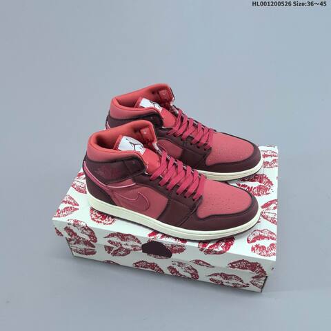 Jordan Air Jordan 1 Mid SE Pink And Burgundy Valentine s Day 36 45 Casual - Unisex (BS-65873)