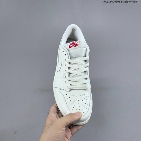 Nike Air Jordan 1 Low White Grey With Red Accents 36 46B Basketball - Women's (BS-65801)