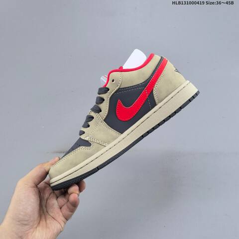 Jordan Air Jordan 1 Low Khaki Black Red 36 45 Casual - Unisex (BS-66127)
