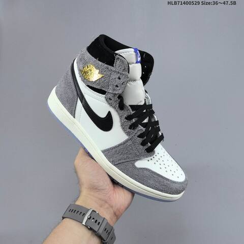 Nike Air Jordan 1 Retro High Gray White Black With Gold Accents 36-47 5 Basketball - Unisex BS-65850