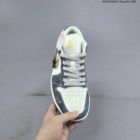 Nike Air Jordan 1 Low Grey White Gold 36 45B Basketball - Women's (BS-65937)