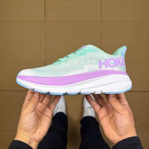 HOKA Clifton 9 Mint Green Purple White Light Blue Running Shoe Running Sneakers (BS-86874)