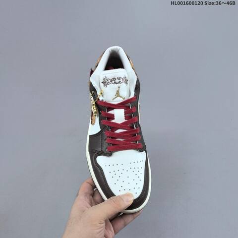 Jordan Air Jordan 1 Low White Brown Red With Gold Accents 36 46B Lifestyle - Women's (BS-66913)