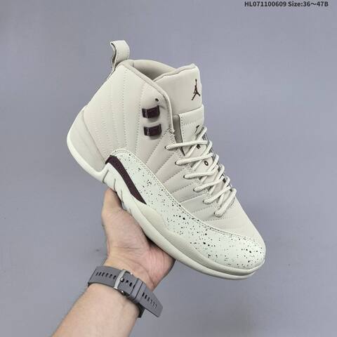 Jordan Air Jordan 12 Light Beige White With Maroon Accents 36-47B Basketball - Women s BS-65788